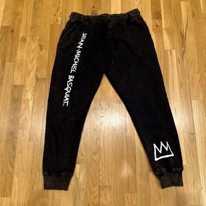 Jean-Michel‎ Basquiat Heavyweight Jogger Sweatpants Black L Crown Logo Art